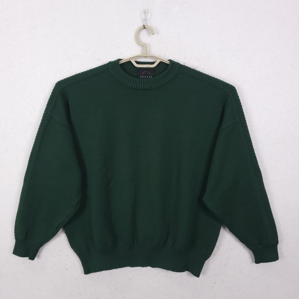 Bogner Sweater Mens XL Green Wool Blend Italian Yarn Crewneck Vintage Old Money